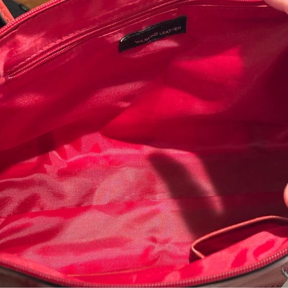 WILSON LEATHER Red Leather Handbag Shoulder Bag Zipper Magnetic Closure Purse - Picture 9 of 9